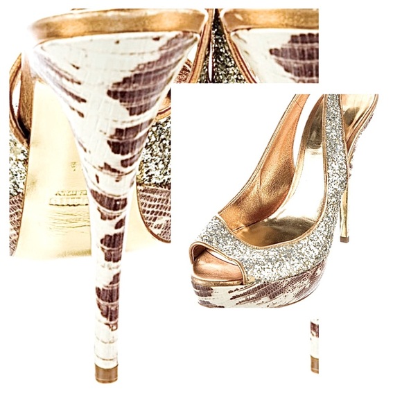 Miu Miu Embellished Silver Glitter Peep Toe Leather Slingback Shoes 8.5 - Picture 12 of 14